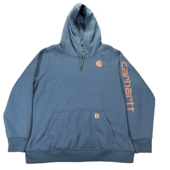 Carhartt Hoodie Women Plus 2X (20-22) Blue Relaxed Fit Sleeve Logo Sweatshirt - Picture 1 of 10